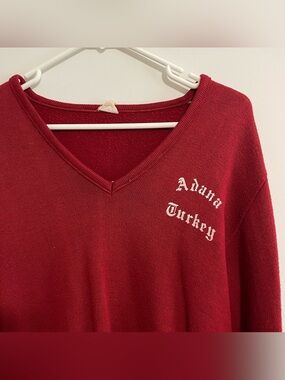 Vintage 60s 70s Turkey Sweater Graphic Adana, Turkey V Neck Retro Military Small
